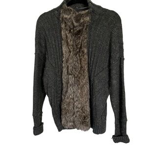 Dkny grey and faux fur cardigan size medium good preowned condition
